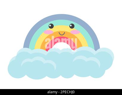 Carino arcobaleno con nuvole. Bella emozione meteo che esprime l'illustrazione del vettore cartoon Illustrazione Vettoriale