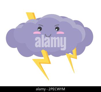 Nuvola di tempesta carina. Bella previsione meteo, simpatico tempesta tuono vettore illustrazione del cartone animato Illustrazione Vettoriale