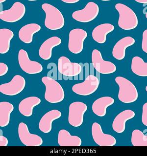 Motivo astratto blob senza cuciture nei colori rosa, blu e bianco. Sfondo artistico vettoriale con forme organiche disegnate a mano. Liquido cifre irregolari Illustrazione Vettoriale