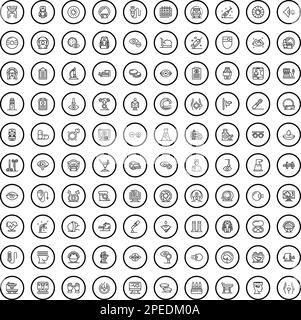 100 icone diagnostiche impostate. Illustrazione schematica di 100 icone diagnostiche set di vettori isolati su sfondo bianco Illustrazione Vettoriale