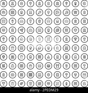 set di 100 icone per panetteria. Illustrazione di 100 icone da forno set vettoriale isolato su sfondo bianco Illustrazione Vettoriale