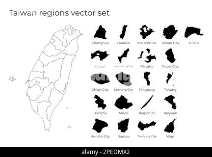 Mappa di Taiwan con forme di regioni. Mappa vettoriale vuota del Paese con le regioni. Confini del paese per la vostra infografica. Illustrazione vettoriale. Illustrazione Vettoriale