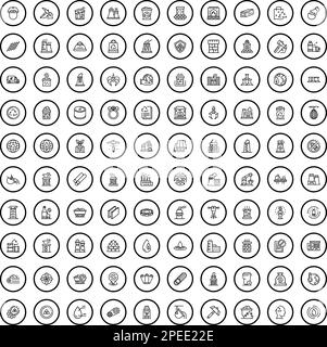 100 icone di fabbrica impostate. Illustrazione a contorno di 100 icone di fabbrica vettore set isolato su sfondo bianco Illustrazione Vettoriale