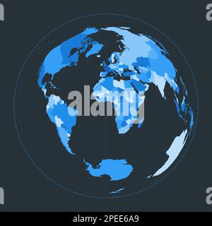 Mappa del mondo. Proiezione azimutale di area uguale di Lambert. Illustrazione futuristica del mondo per la vostra infografica. Bella tavolozza di colori blu. Vettore autentico ill Illustrazione Vettoriale