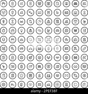 100 icone dell'area di lavoro impostate. Illustrazione di un insieme vettoriale di icone dell'area di lavoro 100 isolato su sfondo bianco Illustrazione Vettoriale