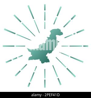 Il Pakistan ha gradiato il sunburst. Mappa del paese con coloratissime razze. Pakistan illustrazione in digitale, tecnologia, Internet, stile di rete. VECTO Illustrazione Vettoriale