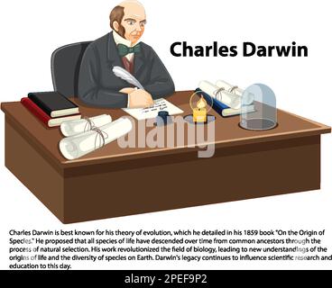 Charles Darwin scrittura libro biografia illustrazione Illustrazione Vettoriale