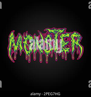 Spaventoso fusione testo mostro lettere a mano parole illustrazioni vettoriali illustrazioni per il tuo logo di lavoro, t-shirt merchandise, adesivi e disegni di etichette Illustrazione Vettoriale