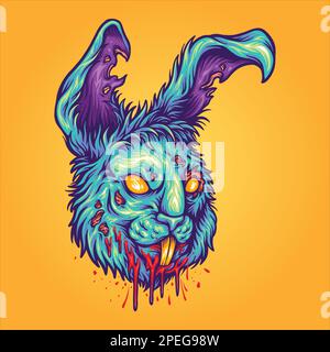 Zooky mostro zombie bunny testa logo cartoon illustrazioni vettoriali per il tuo logo di lavoro, t-shirt merchandise, adesivi e disegni di etichette, Illustrazione Vettoriale