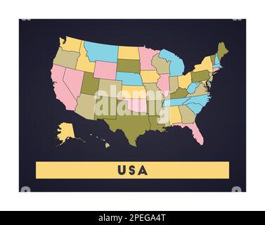 Mappa degli Stati Uniti. Poster del paese con le regioni. Forma degli Stati Uniti con nome del paese. Autentica illustrazione vettoriale. Illustrazione Vettoriale