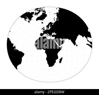 Mappa del mondo vettoriale. Proiezione stereografica modificata per l'Europa e l'Africa. Pianifica la mappa geografica del mondo con le linee di graticlue. Illustrazione vettoriale. Illustrazione Vettoriale