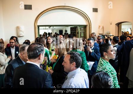 15 marzo 2023, Ciudad de México, Ciudad de México, Messico: I cittadini irlandesi residenti in Messico hanno celebrato la St Patrick's Day con danze e musica tradizionali questo mercoledì mattina presso l'Ambasciata d'Irlanda in Messico, all'evento hanno partecipato persone importanti come Maeve von Heynitz (Ambasciatore d'Irlanda in Messico), Hildegarde Naughton (Ministro presso il Dipartimento del primo Ministro) Patrick's Day è anche una celebrazione dell'unicità della cultura irlandese, della Diaspora e dell'impatto globale della creatività nella letteratura, nella musica, nella danza, nell'arte e nel cinema. (Credit Image: © Luis Salgado/Pacific Press Foto Stock