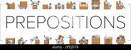 preposizionamento icone lingua inglese set vettore Illustrazione Vettoriale