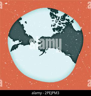 Poster delle mappe mondiali. Proiezione stereografica modificata per Alaska. Forma vintage World con texture grunge. Illustrazione vettoriale trendy. Illustrazione Vettoriale