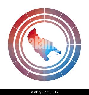 Distintivo dell'isola di Zante. Logo a sfumatura luminosa in stile poly basso. Multicolore Isola di Zante segno arrotondato con mappa in stile geometrico per il vostro infogr Illustrazione Vettoriale