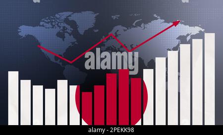 Grafico a barre del Giappone con saliscendi, valori crescenti, concetto di ripresa economica e miglioramento delle imprese, riapertura delle imprese, conflitto politico Foto Stock