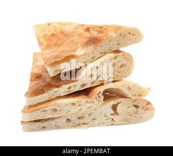 Tagliare il pane fresco pita su sfondo bianco Foto Stock