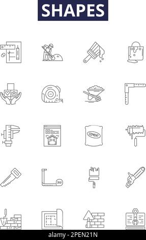 Forme icone e segni vettoriali a linee. Quadrato, rettangolo, triangolo, Pentagono, esagonale, Set di illustrazioni vettoriali a contorno Octagon, Oval, Rhombus Illustrazione Vettoriale