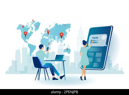 Vettore di persone aziendali che gestiscono la loro pianificazione e gli appuntamenti tramite l'assistente di app digitali Illustrazione Vettoriale