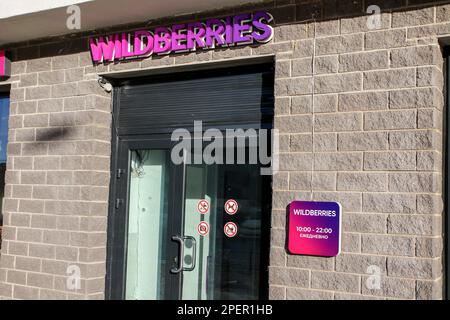 San Pietroburgo, Russia. 15th Mar, 2023. Rivenditore online russo, Wildberries edificio visto a San Pietroburgo. (Foto di Konstantinov/SOPA Images/Sipa USA) Credit: Sipa USA/Alamy Live News Foto Stock