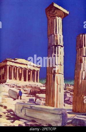 Il Partenone, Atene, visto dalla Propylaia, c1937. Il Partenone è un ex tempio sull'Acropoli ateniese, in Grecia, dedicato alla dea Atena durante il quinto secolo a.C. Foto Stock