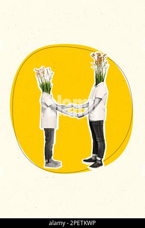 Grafica grafica creativa 3D collage pittura di papà figlio mazzi invece di teste isolato disegno sfondo Foto Stock