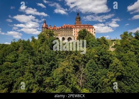 Foto aerea del Castello di Ksiaz a Walbrzych, Polonia Foto Stock