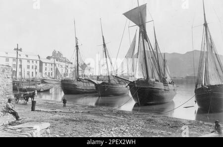 Navi in un porto, possibilmente Porto di San Pietro a Guernsey o probabilmente Torquay, Devon, Inghilterra - 1880-1905 - fotografo possibilmente Carl Norman Foto Stock