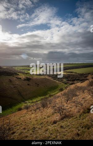 Una sezione dello Yorkshire Wolds Way National Trail tra Millington Woods e Huggate nello Yorkshire orientale, Regno Unito Foto Stock