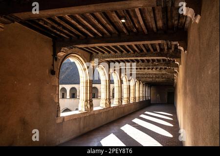 Il chiostro superiore (chiostro del monaco) dell'ex monastero reale di Brou a Bourg-en-Bresse, Francia Foto Stock