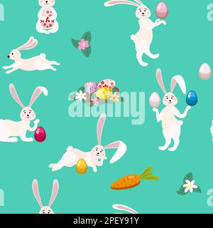 Felice Pasqua senza cuciture modello con coniglietti conigli e uova Illustrazione Vettoriale
