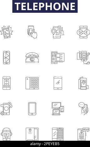 Icone e segnali vettoriali della linea telefonica. linea, conversazione, ricevitore, composizione, chiamata, set di illustrazioni vettoriali cellulari, cordless, per telefono Illustrazione Vettoriale