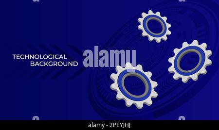 Brillante sfondo tecnologico metallico con ingranaggi, ingranaggi, dadi ed elementi tecnologici Illustrazione Vettoriale