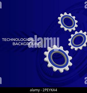 Brillante sfondo tecnologico metallico con ingranaggi, ingranaggi, dadi ed elementi tecnologici Illustrazione Vettoriale