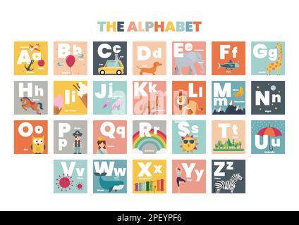 Scheda Flashsheet ABC Alphabet Worksheet. Alfabeto inglese per l'educazione dei bambini. Illustrazione vettoriale Illustrazione Vettoriale