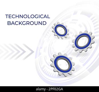 Brillante sfondo tecnologico metallico con ingranaggi, ingranaggi, dadi ed elementi tecnologici Illustrazione Vettoriale