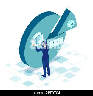 Vettore di un uomo d'affari che analizza i dati finanziari Illustrazione Vettoriale