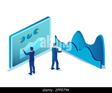 Vettore di uomini d'affari che analizzano i dati finanziari, fa le tendenze Illustrazione Vettoriale