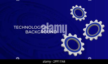 Brillante sfondo tecnologico metallico con ingranaggi, ingranaggi, dadi ed elementi tecnologici Illustrazione Vettoriale