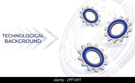 Brillante sfondo tecnologico metallico con ingranaggi, ingranaggi, dadi ed elementi tecnologici Illustrazione Vettoriale