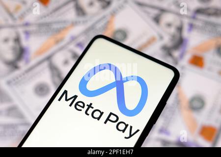 Brasile. 16th Mar, 2023. In questa illustrazione, il logo Meta Pay visualizzato sullo smartphone. (Credit Image: © Rafael Henrique/SOPA Images via ZUMA Press Wire) SOLO PER USO EDITORIALE! Non per USO commerciale! Foto Stock