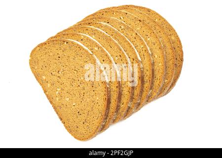 Stack di fette di pane multigrain dieta isolato su sfondo bianco Foto Stock