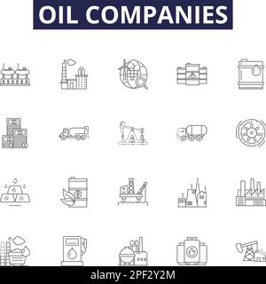 Le compagnie petrolifere si allineano alle icone e ai cartelli vettoriali. Oilfield, BP, ExxonMobil, Chevron, Shell, Illustrazione vettoriale ConocoPhillips, Occidental, Reliance Illustrazione Vettoriale