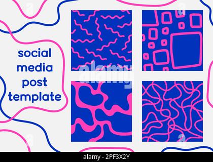 Imposta il modello di banner quadrato alla moda in blu brillante, colore rosa. Sfondo per post sui social media, app mobile, design di banner, annunci Web. Minimalista astratto Illustrazione Vettoriale