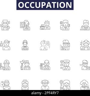 Icone e segni vettoriali della linea di occupazione. persone, terapia, lavoro, occupazione, salute, lavoro, cura, medico contorno vettore illustrazione set Illustrazione Vettoriale