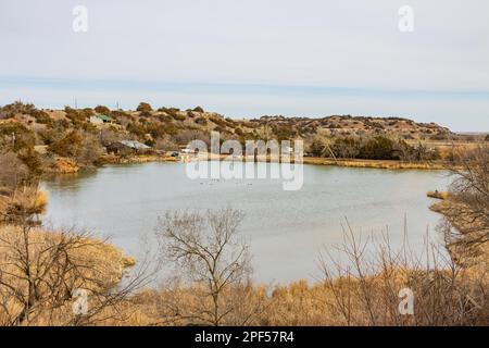 Vista soleggiata sul paesaggio di Inspiration Point del Roman Nose state Park a Oklahoma Foto Stock