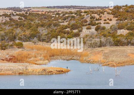 Vista soleggiata sul paesaggio di Inspiration Point del Roman Nose state Park a Oklahoma Foto Stock