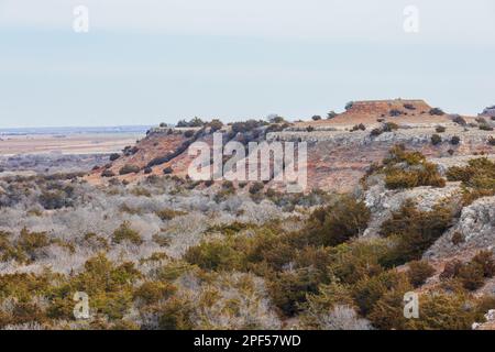 Vista soleggiata sul paesaggio di Inspiration Point del Roman Nose state Park a Oklahoma Foto Stock