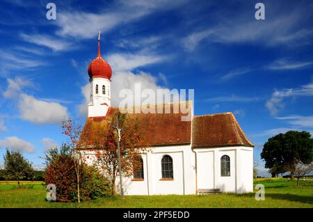 Cappella di Sankt Leonhard, Asch, comune di Fuchstal-Leeder, distretto di Landsberg am Lech, alta Baviera, Germania Foto Stock
