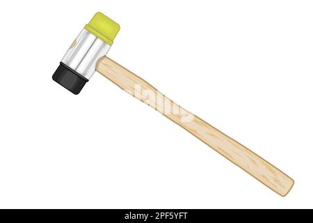 Martello in gomma. Mazzuolo in gomma con manico in legno.utensile per raddrizzare i lavori.strumento per Falegnameria e Falegnameria.utensile manuale per la posa di piastrelle, pavimentazione.Vector Illustrazione Vettoriale